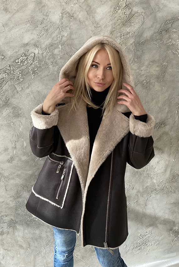 Genuine Sheepskin coat with zipper
