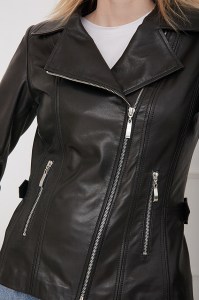 Modna dámska kožená bunda na zips